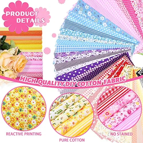 100 Pcs 10 x 10 Inches Cotton Fabric Square No Repeat Patchwork Fabrics Cotton Printed Floral Craft Fabric Patchwork Bundles Flower Quilting Fabric Craft for DIY Sewing Cloths Handmade Accessories