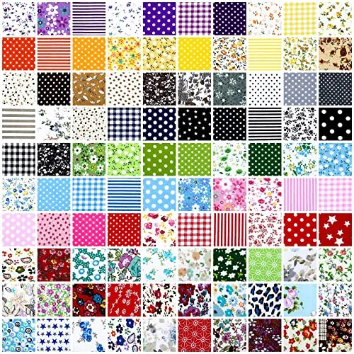 100 Pcs 10 x 10 Inches Cotton Fabric Square No Repeat Patchwork Fabrics Cotton Printed Floral Craft Fabric Patchwork Bundles Flower Quilting Fabric Craft for DIY Sewing Cloths Handmade Accessories