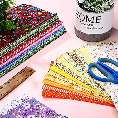 100 Pcs 10 x 10 Inches Cotton Fabric Square No Repeat Patchwork Fabrics Cotton Printed Floral Craft Fabric Patchwork Bundles Flower Quilting Fabric Craft for DIY Sewing Cloths Handmade Accessories
