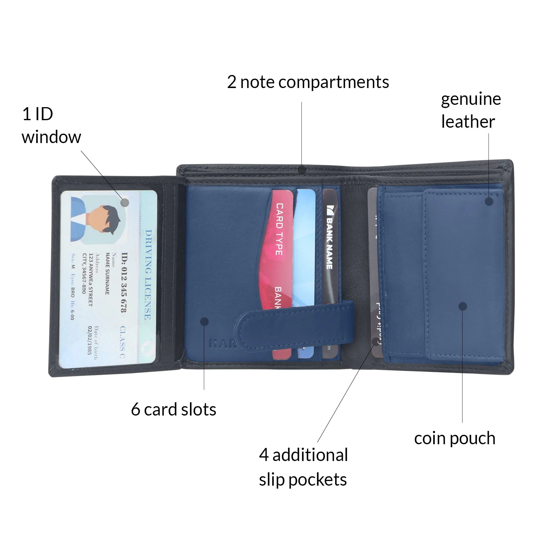 10026 Brown & Blue Bifold Wallet