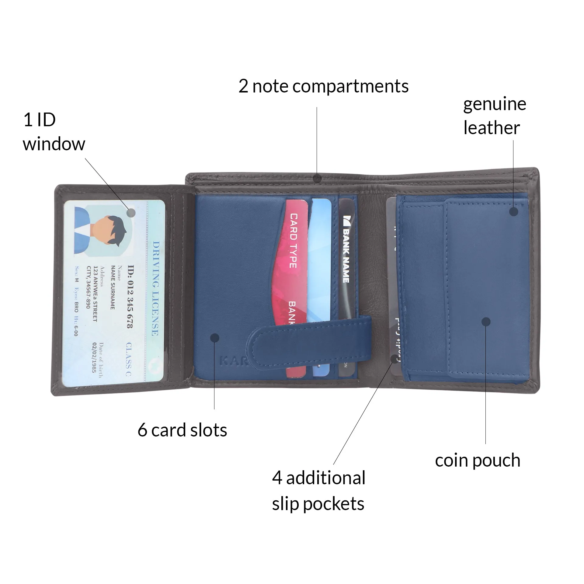 10026 Brown & Blue Bifold Wallet