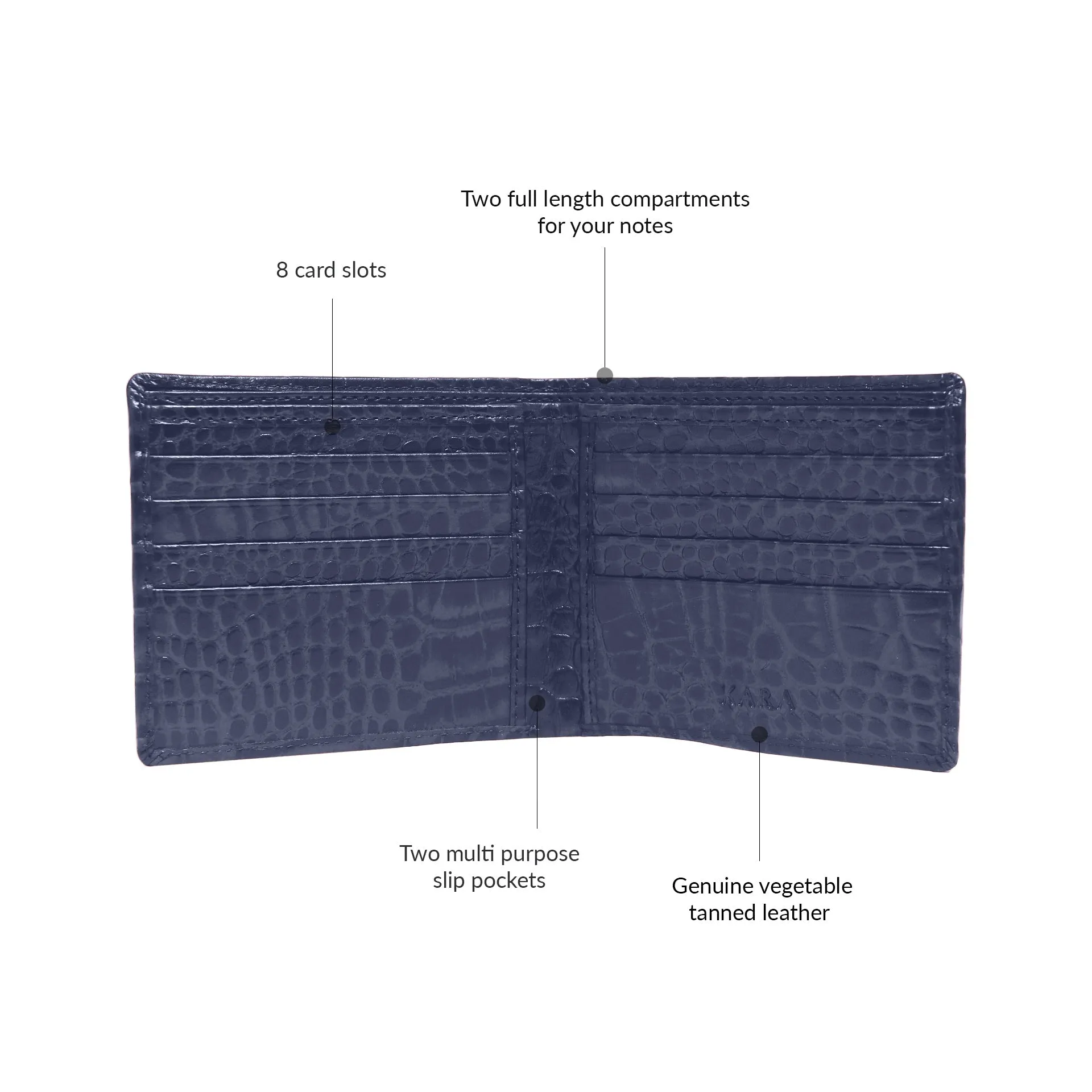 10148 Croco Navy Leather Bifold Wallet for Men
