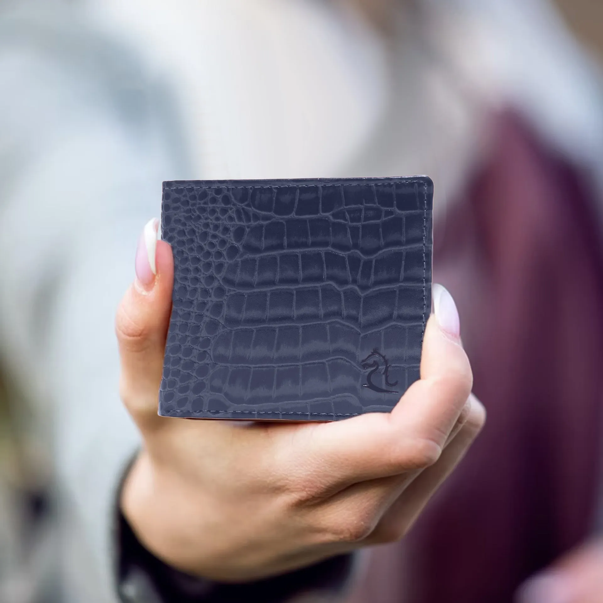 10148 Croco Navy Leather Bifold Wallet for Men