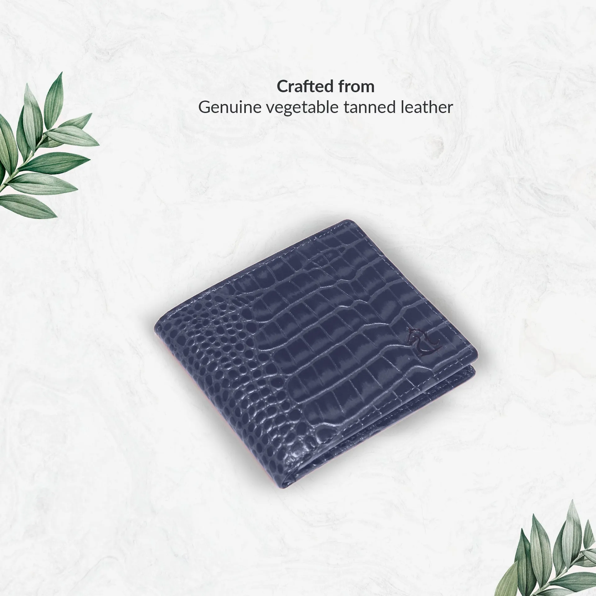 10148 Croco Navy Leather Bifold Wallet for Men