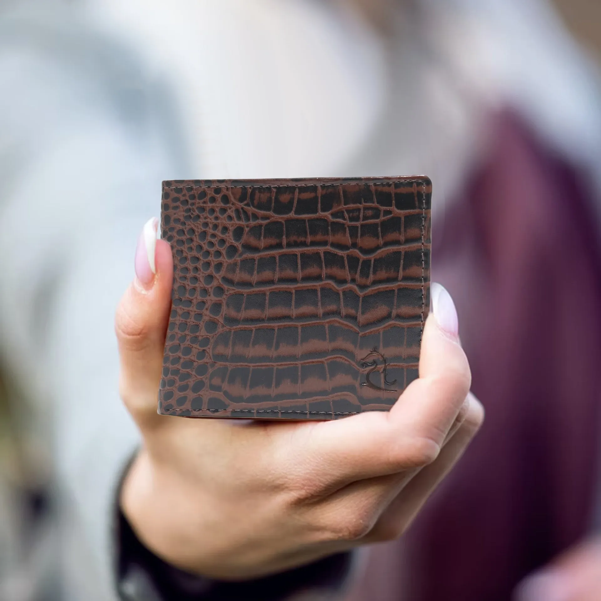 10148 Croco Navy Leather Bifold Wallet for Men