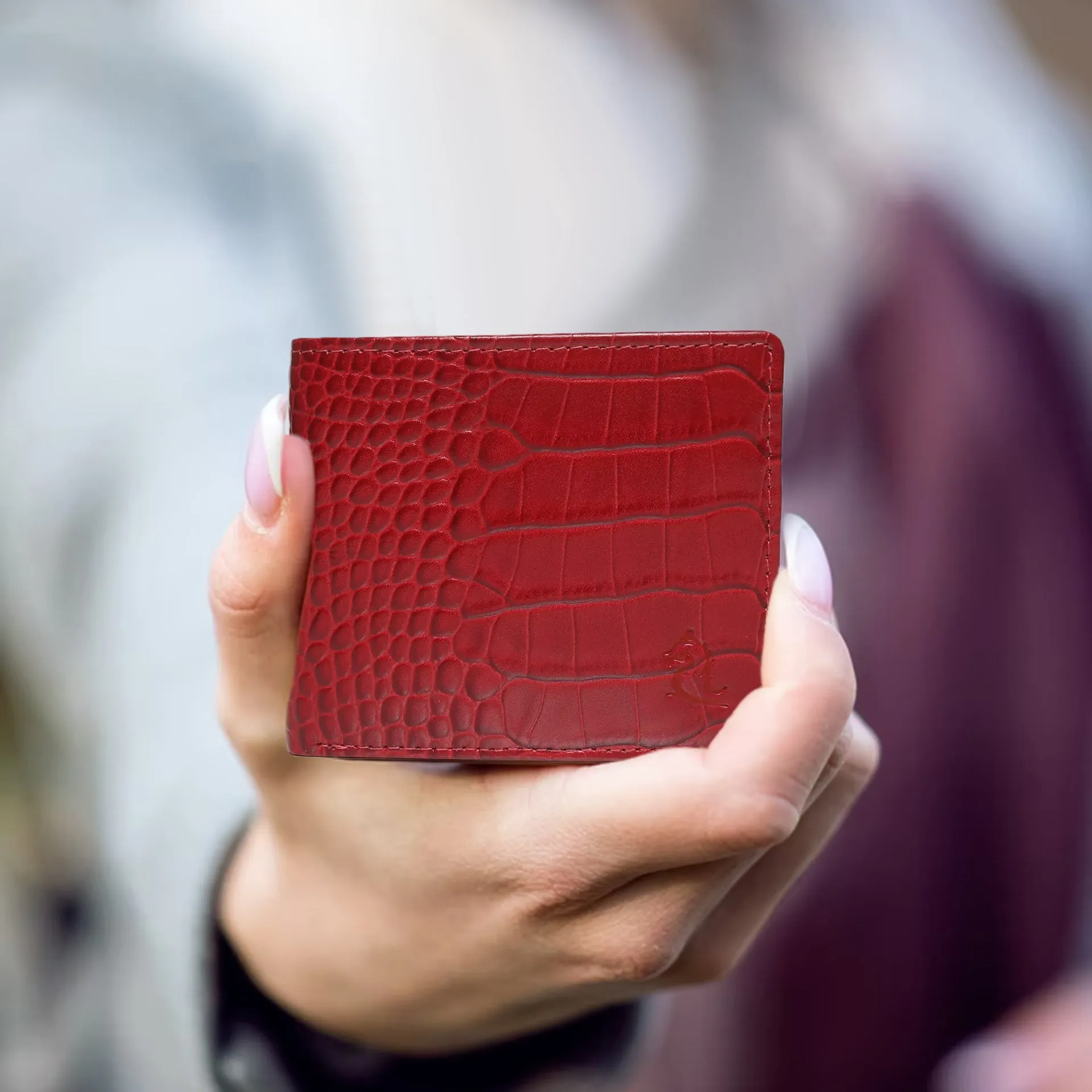10148 Croco Navy Leather Bifold Wallet for Men