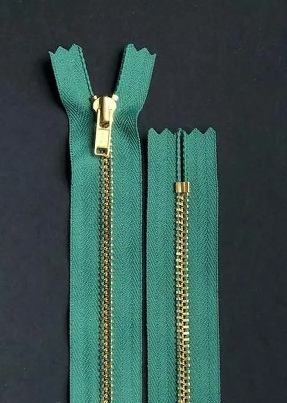 18cm.  YKK Metal, Brass, Closed End Zip - Jade