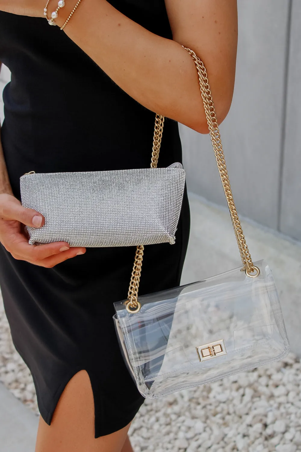 A Classy Look Clear Bag With Rhinestone Clutch - Clear