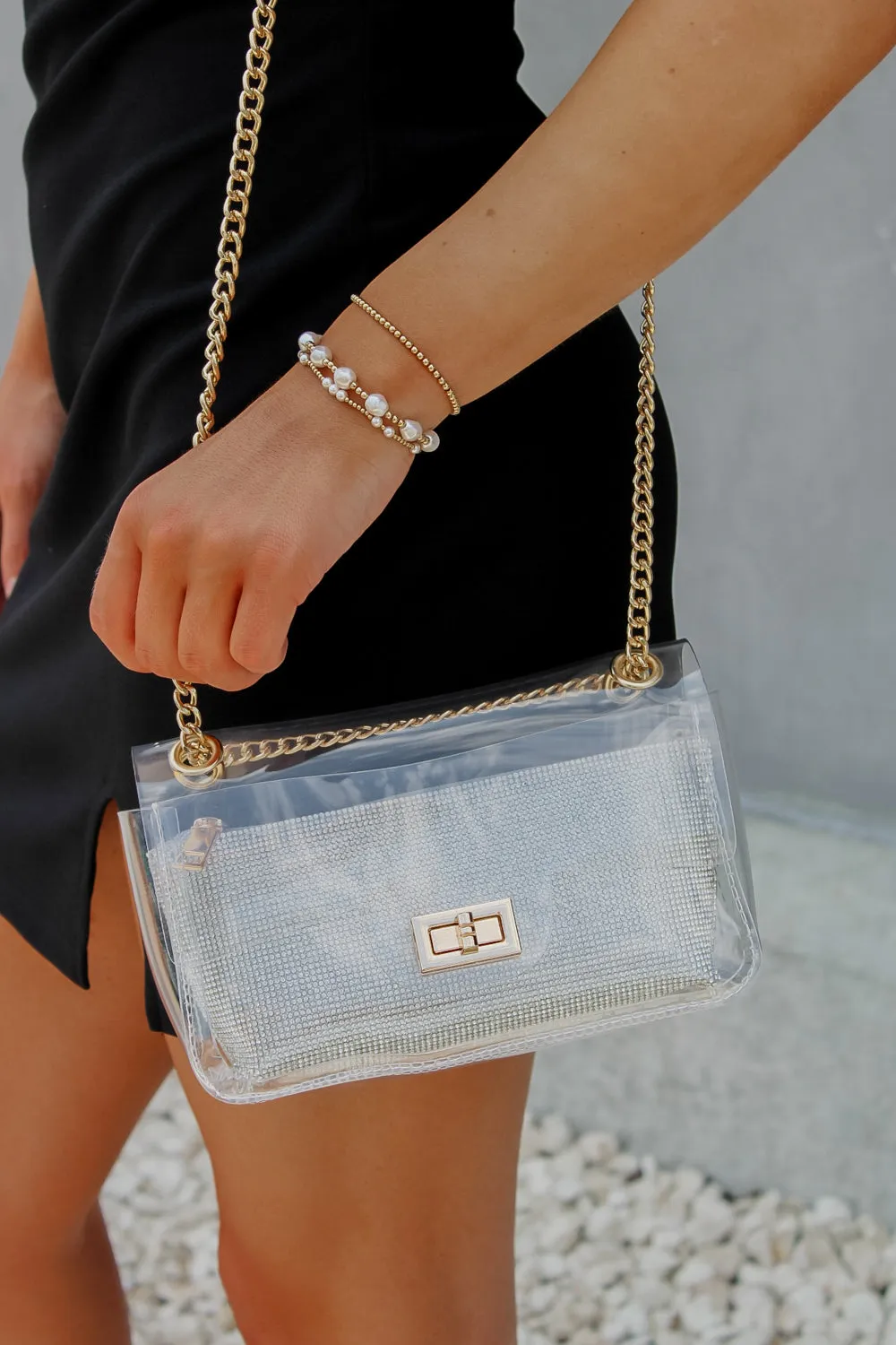 A Classy Look Clear Bag With Rhinestone Clutch - Clear