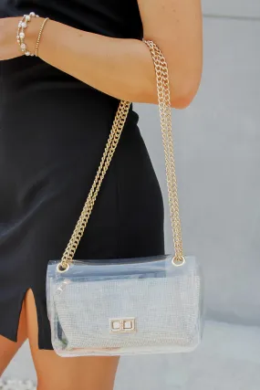 A Classy Look Clear Bag With Rhinestone Clutch - Clear
