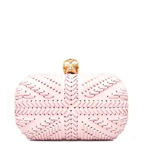 Alexander McQueen Pink Woven Leather Skull Box Clutch Bag