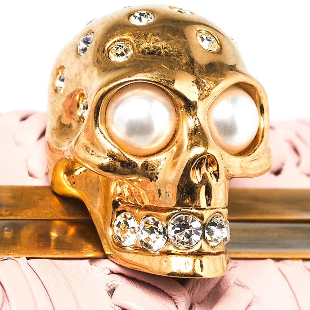 Alexander McQueen Pink Woven Leather Skull Box Clutch Bag