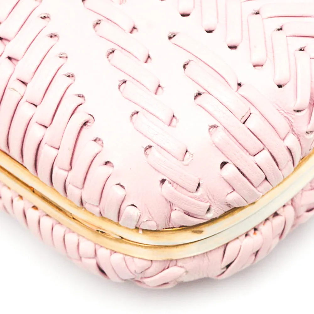 Alexander McQueen Pink Woven Leather Skull Box Clutch Bag