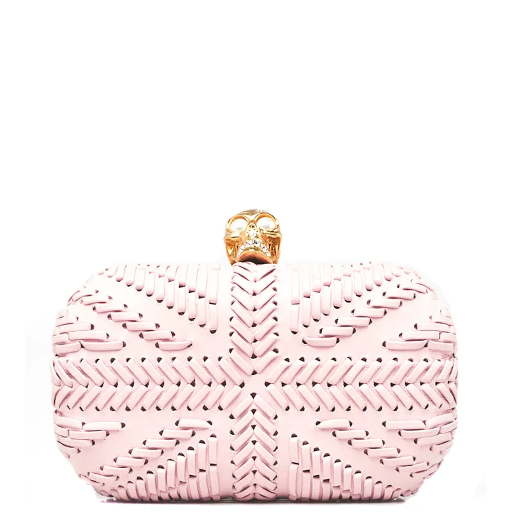 Alexander McQueen Pink Woven Leather Skull Box Clutch Bag