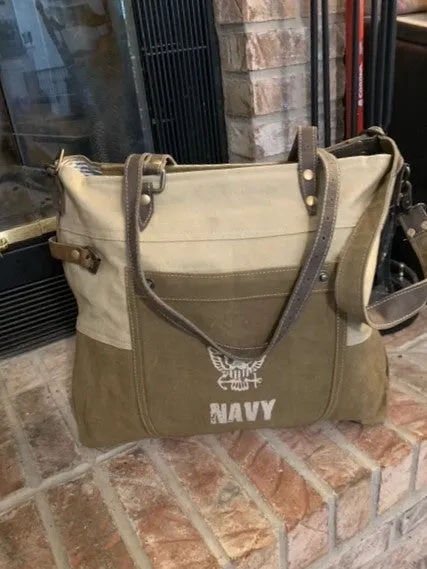 Army Mom Two Tone Sustainable Canvas Tote or Shoulder Bag Purse