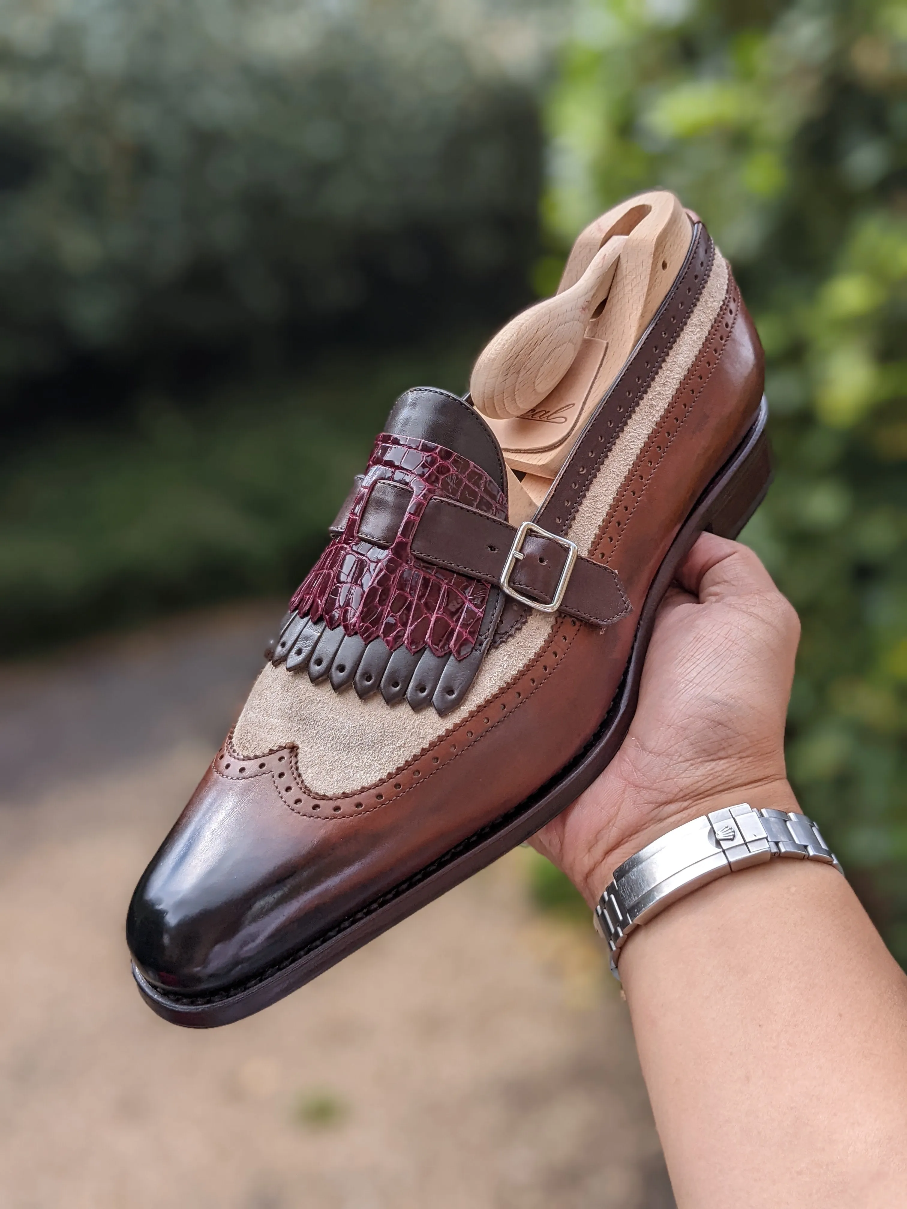 Ascot Shanghai Single Monk II. - Burgundy & Brown combination
