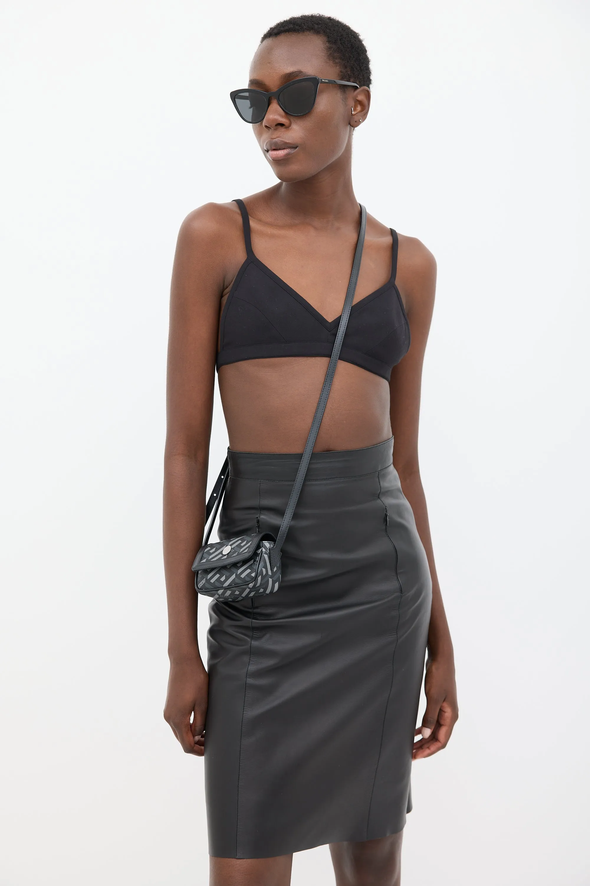 Black & Grey Coated Canvas La Greca Mini Crossbody Bag