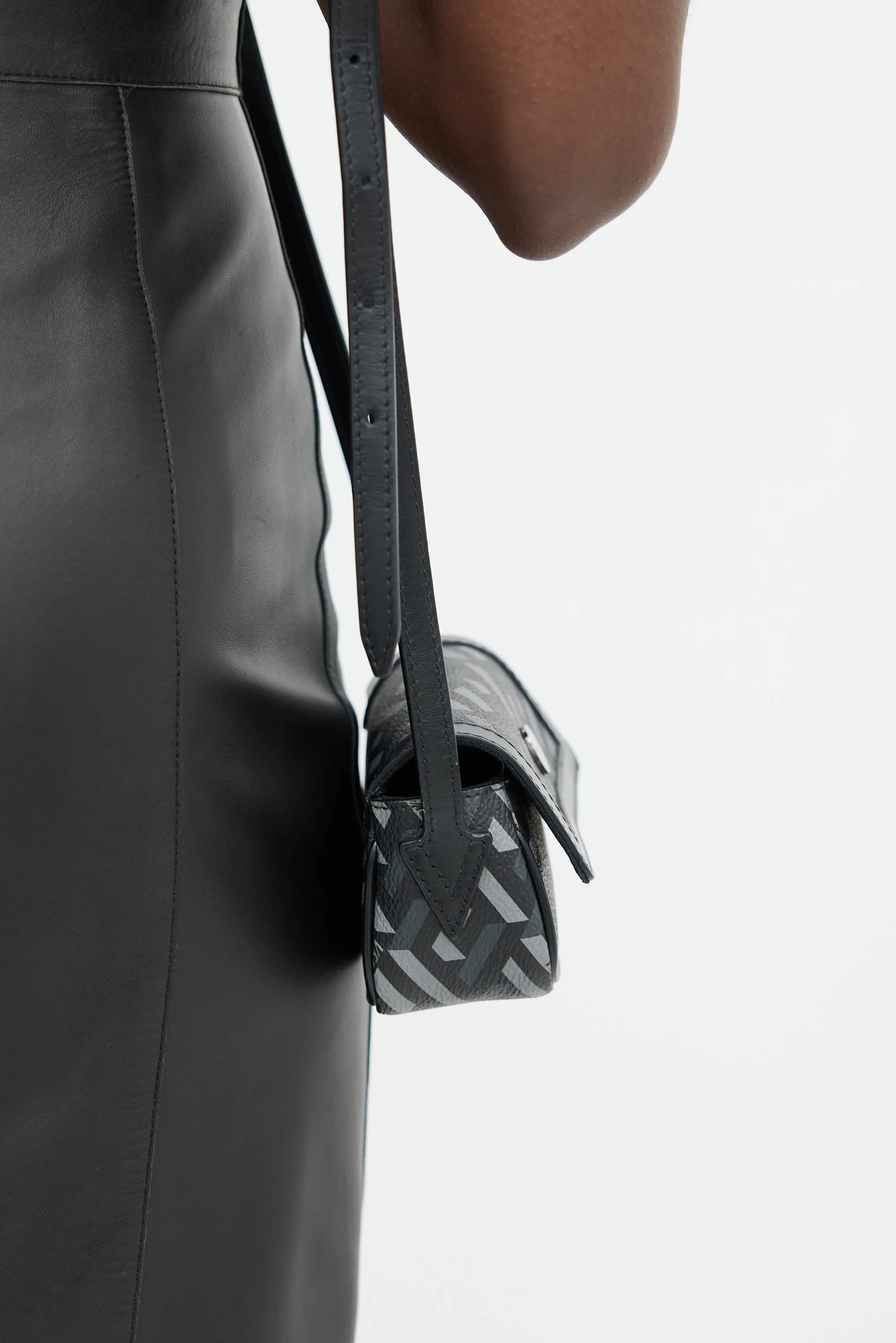 Black & Grey Coated Canvas La Greca Mini Crossbody Bag
