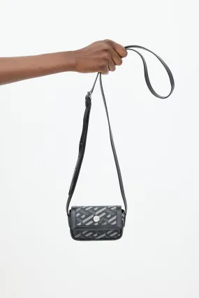Black & Grey Coated Canvas La Greca Mini Crossbody Bag
