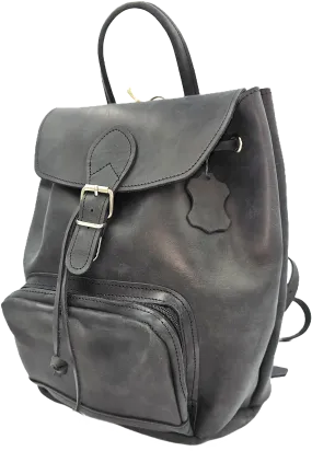 Black unisex backpack leather bag with zipper front pocket