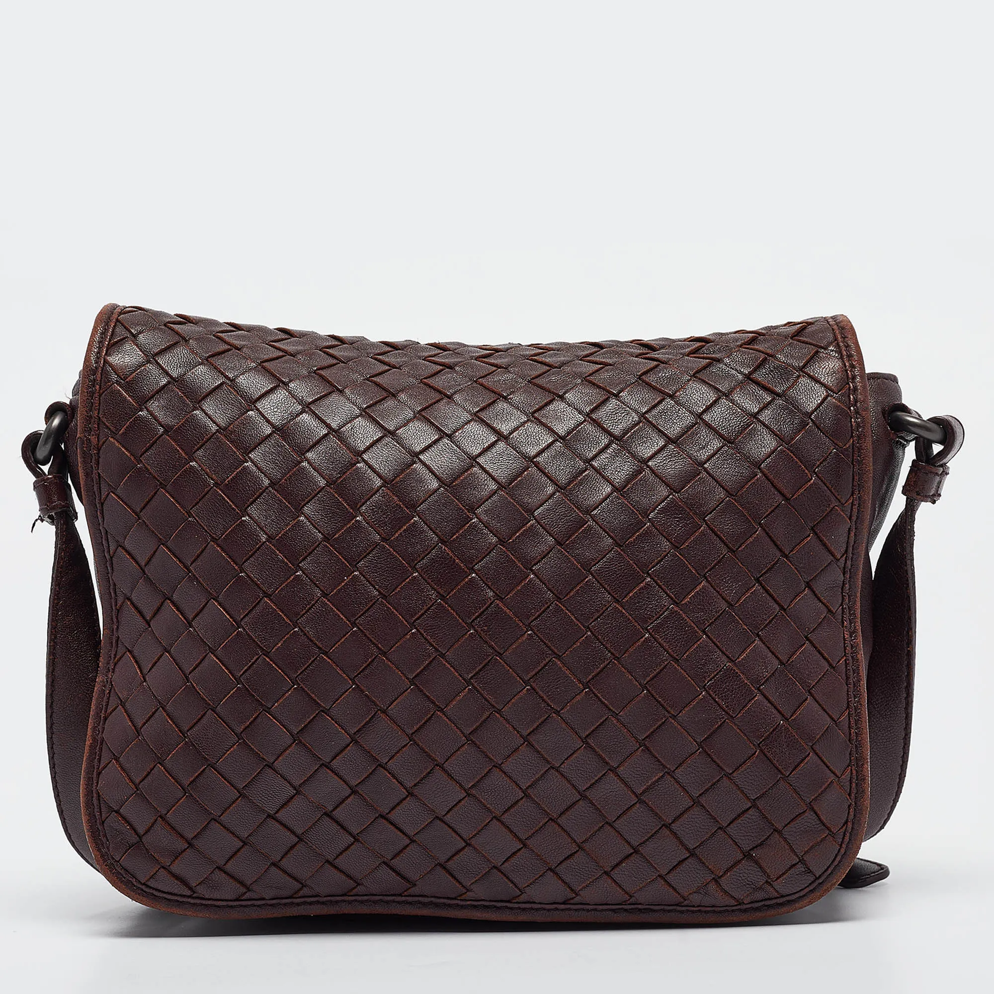 BOTTEGA VENETA Burgundy Intrecciato Leather Flap Crossbody Bag