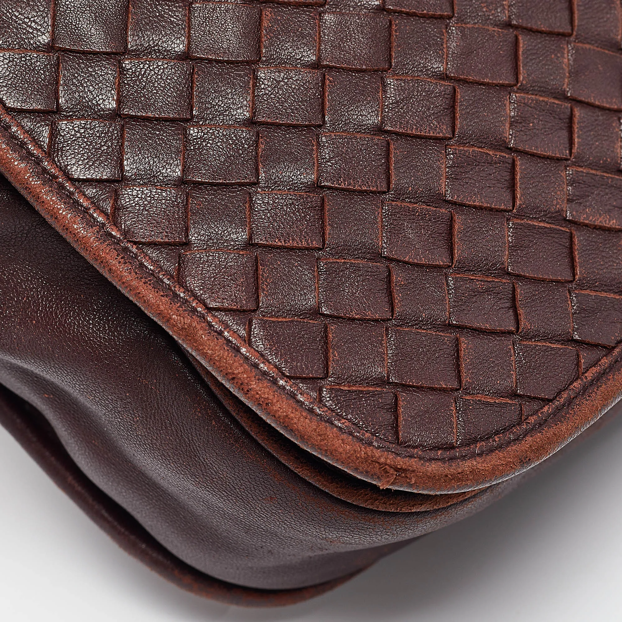 BOTTEGA VENETA Burgundy Intrecciato Leather Flap Crossbody Bag