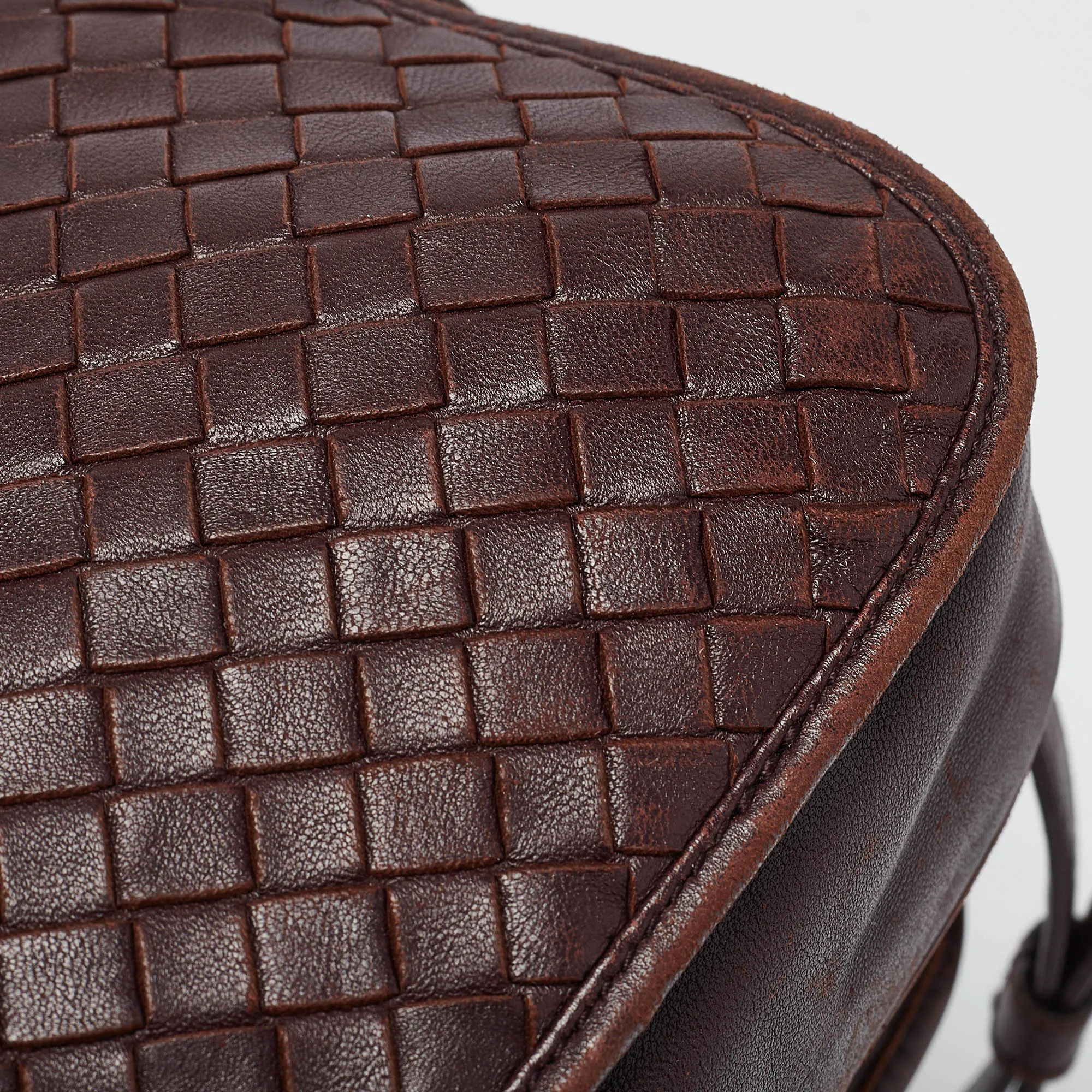 BOTTEGA VENETA Burgundy Intrecciato Leather Flap Crossbody Bag
