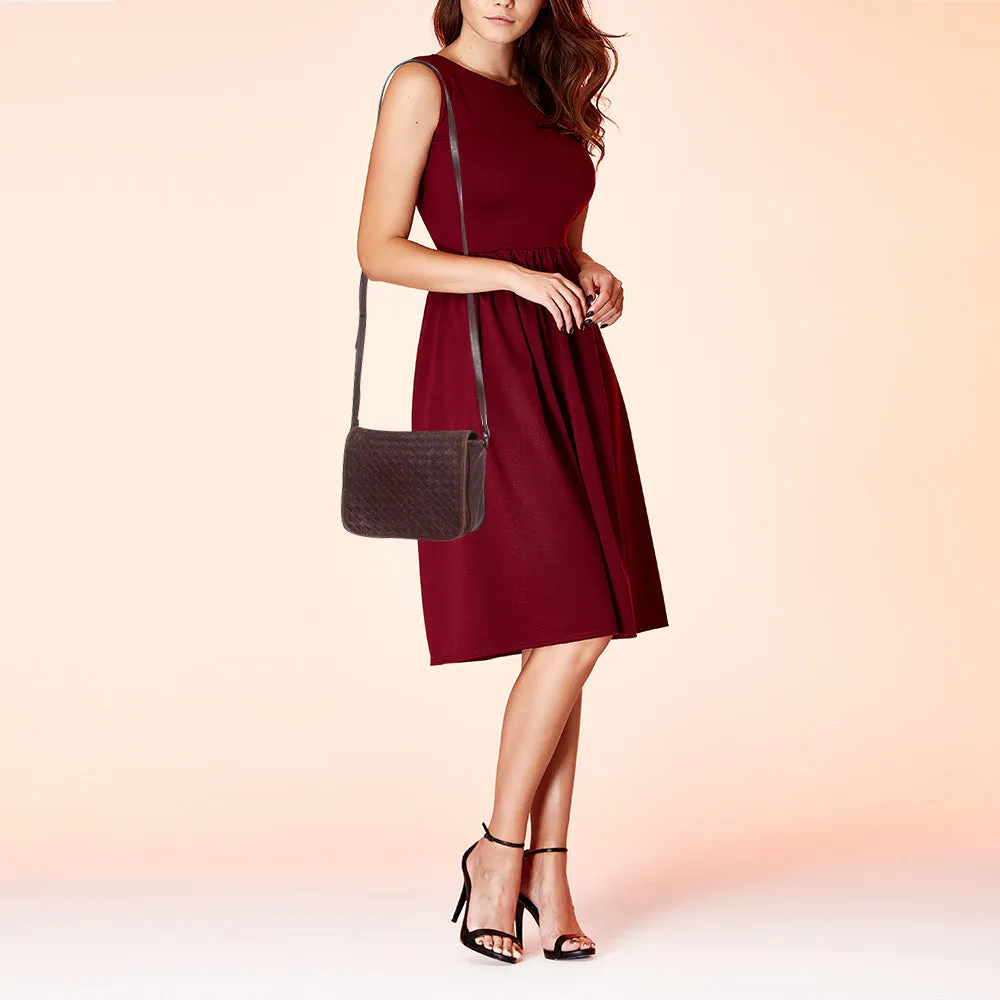 BOTTEGA VENETA Burgundy Intrecciato Leather Flap Crossbody Bag