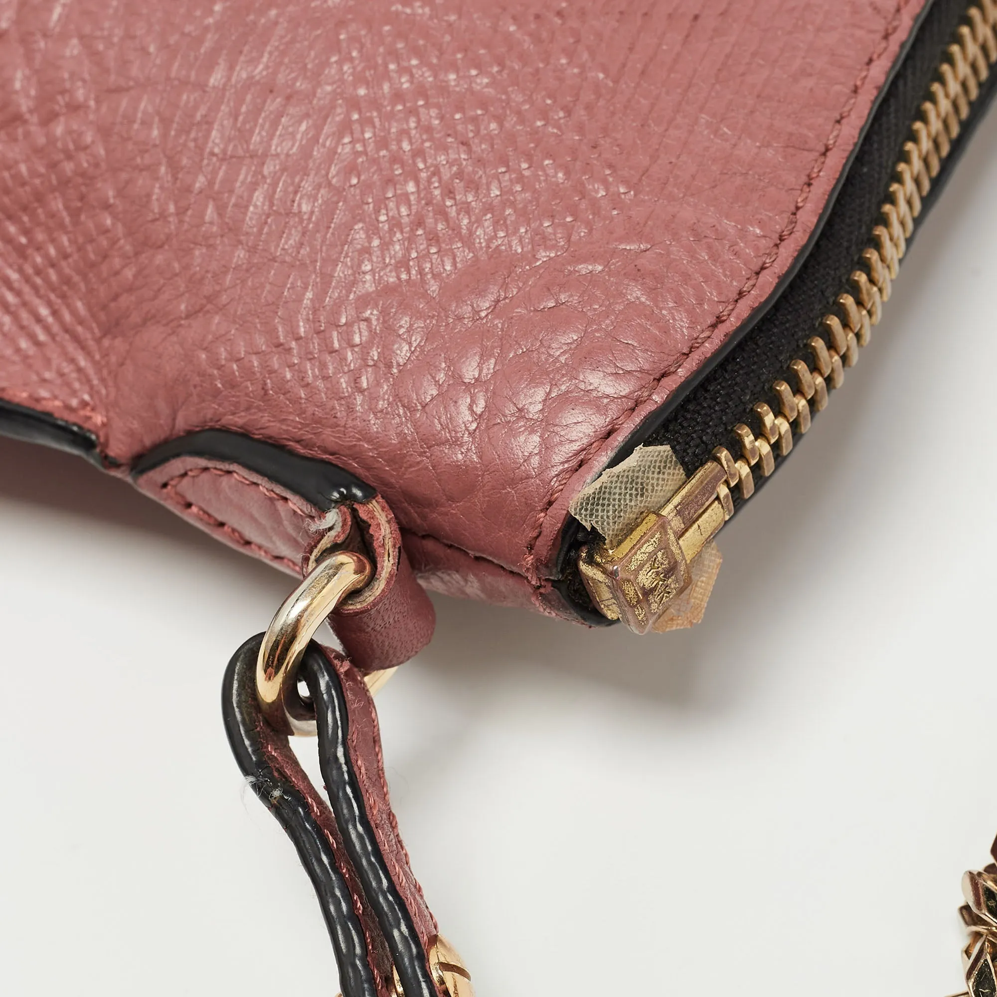 BURBERRY Rose Pink Signature Grain Check Embossed Leather Peyton Crossbody Bag