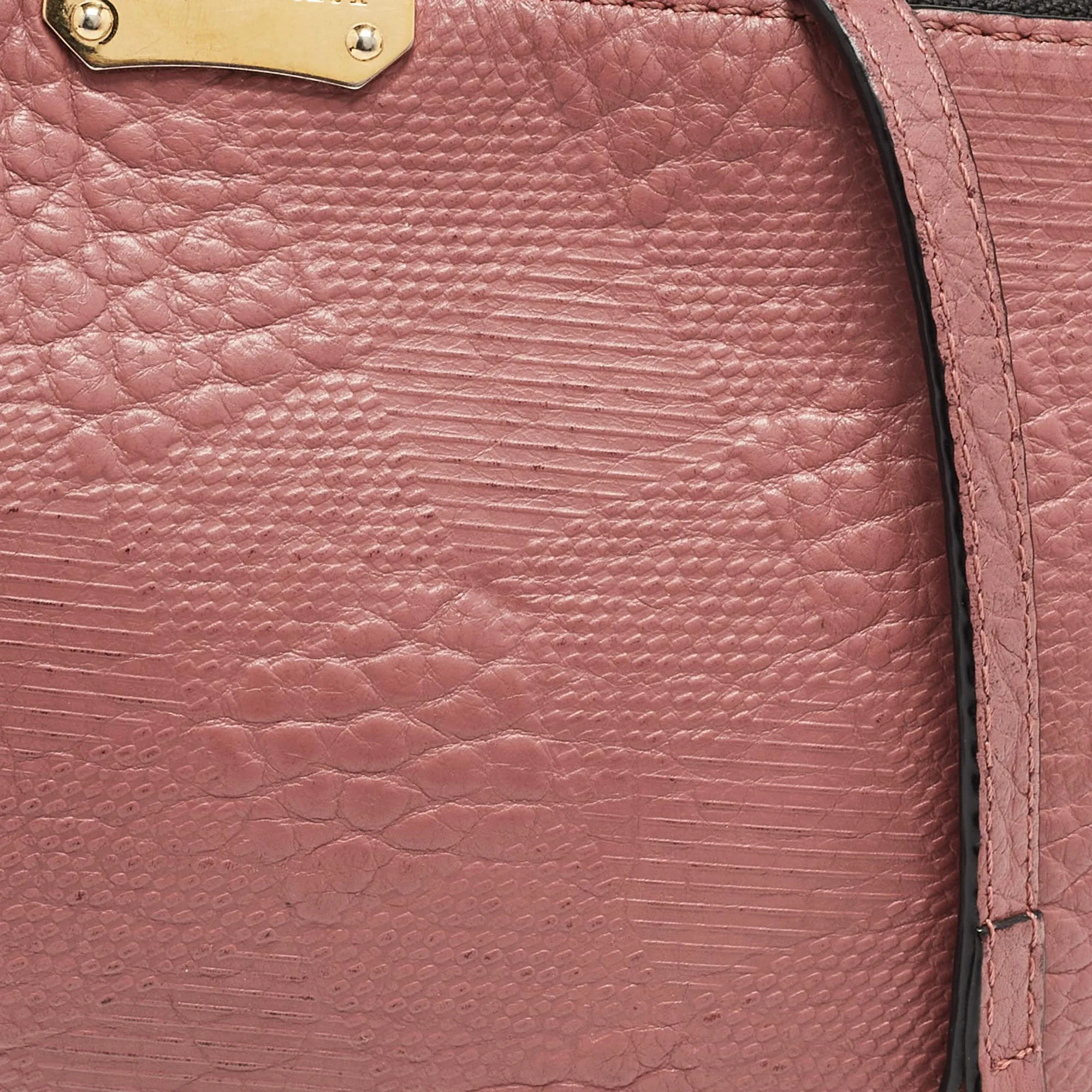 BURBERRY Rose Pink Signature Grain Check Embossed Leather Peyton Crossbody Bag