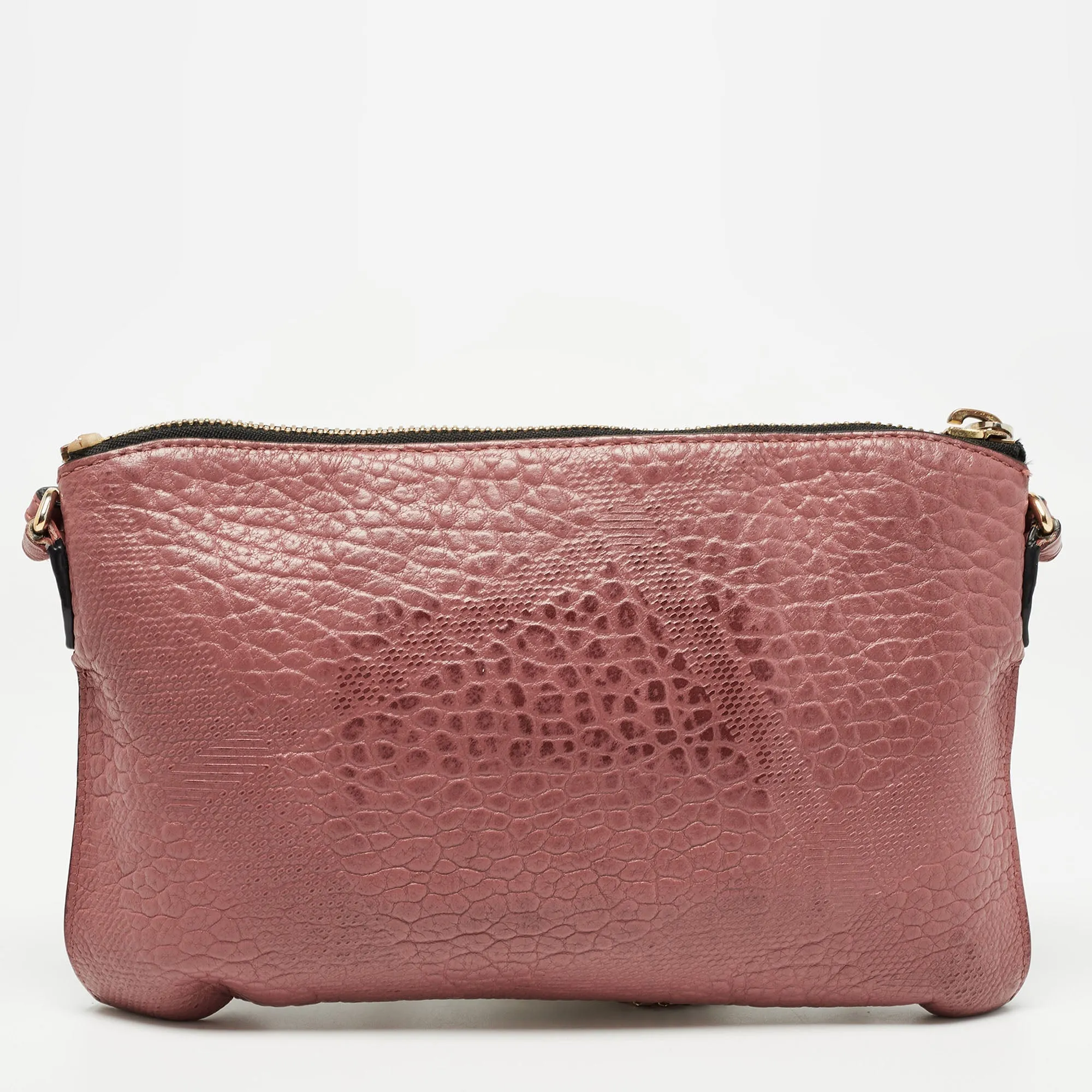 BURBERRY Rose Pink Signature Grain Check Embossed Leather Peyton Crossbody Bag