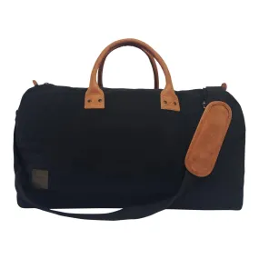 CANVAS & AWL Canvas with Genuine Leather Trim Unisex Travel Duffle Bag, Shoulder Weekender Overnight Bag (Black)