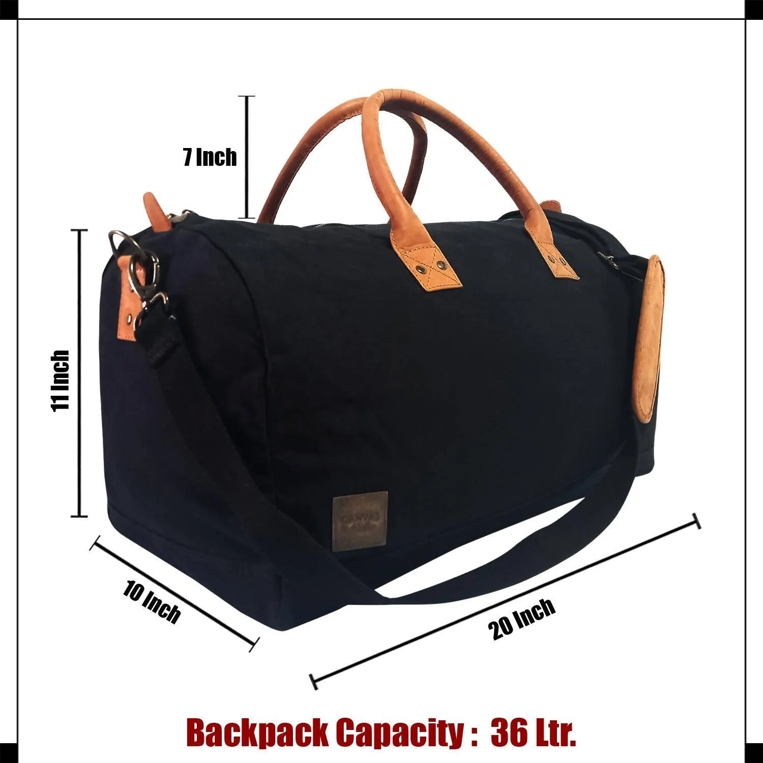 CANVAS & AWL Canvas with Genuine Leather Trim Unisex Travel Duffle Bag, Shoulder Weekender Overnight Bag (Black)
