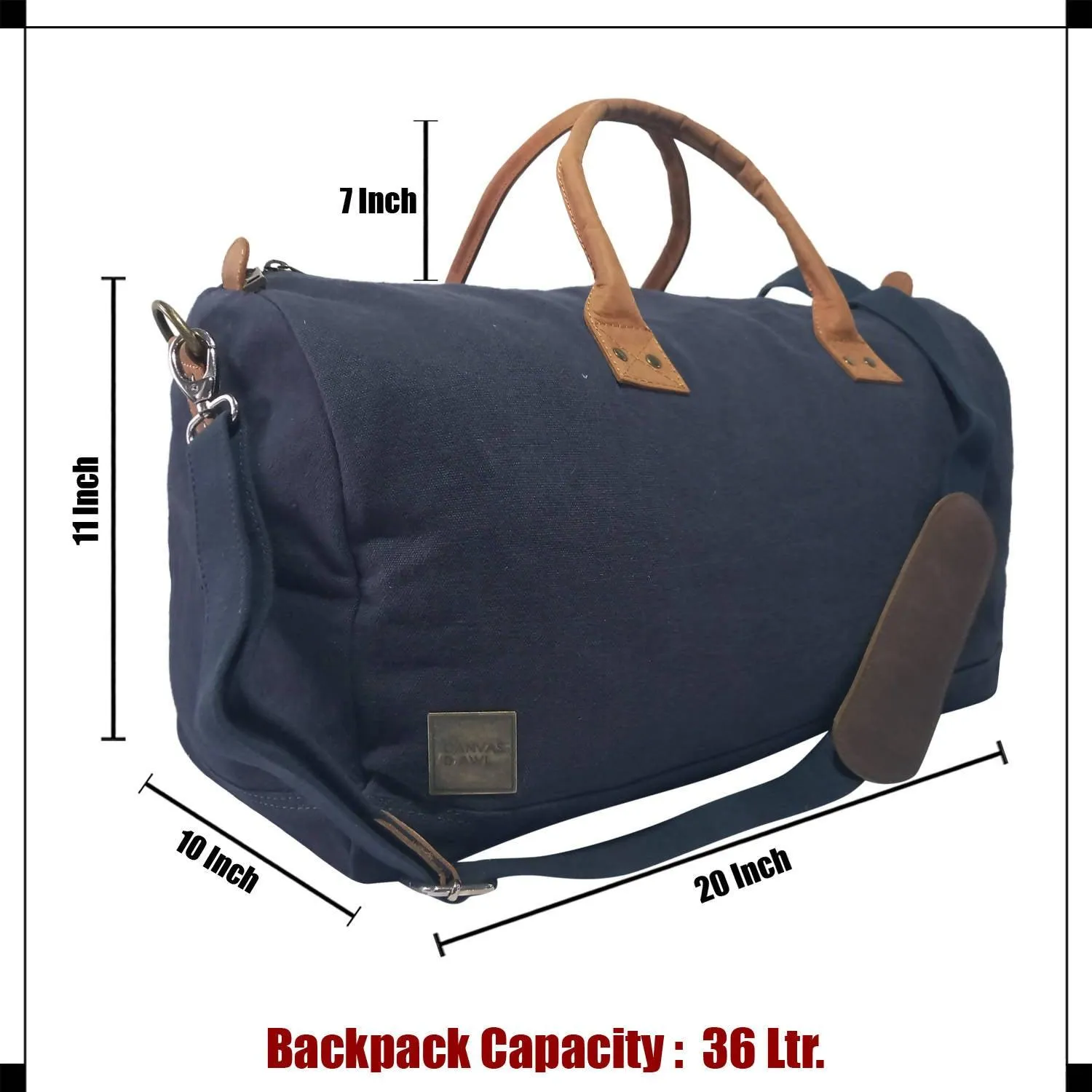 CANVAS & AWL Canvas with Genuine Leather Trim Unisex Travel Duffle Bag, Shoulder Weekender Overnight Bag (Blue)