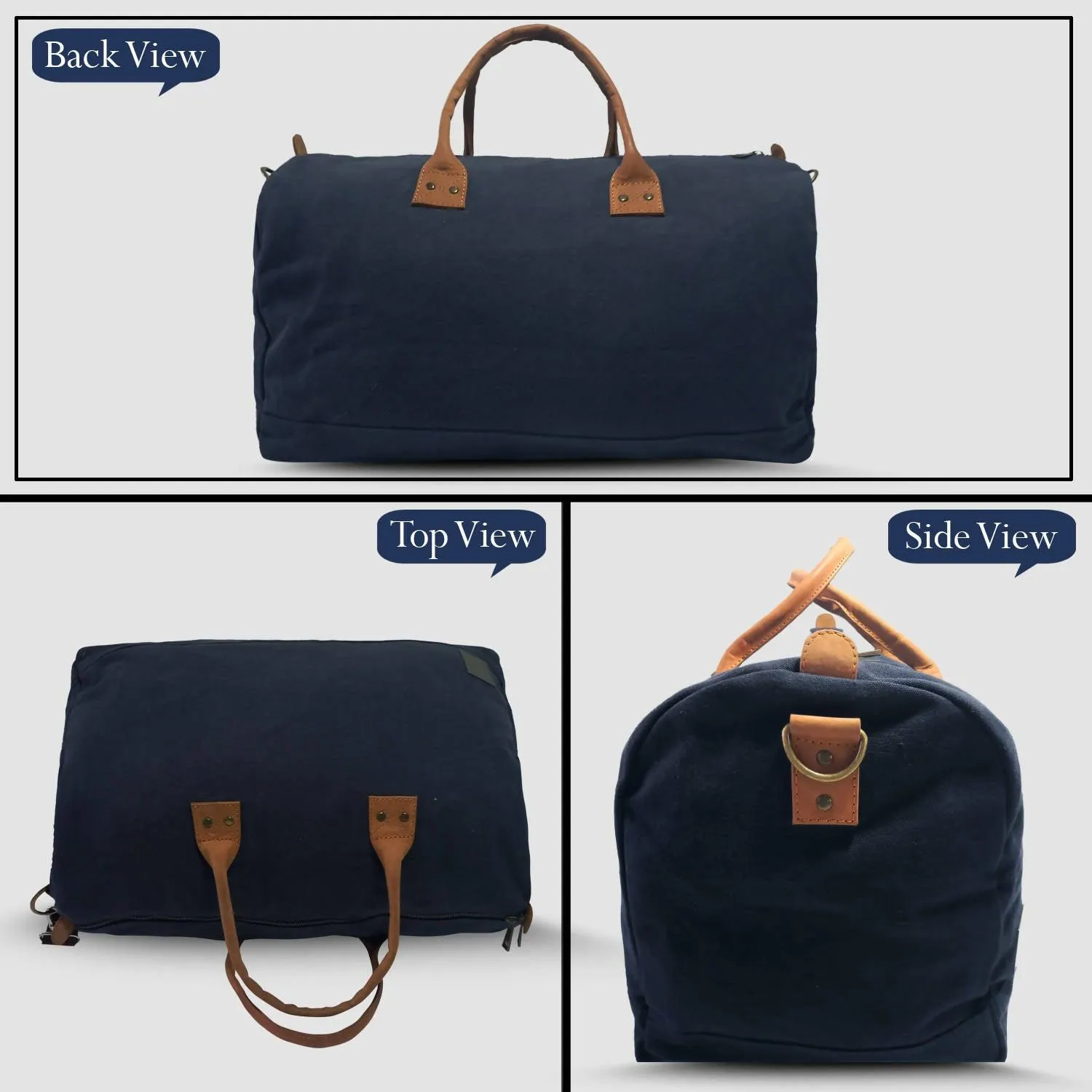 CANVAS & AWL Canvas with Genuine Leather Trim Unisex Travel Duffle Bag, Shoulder Weekender Overnight Bag (Blue)