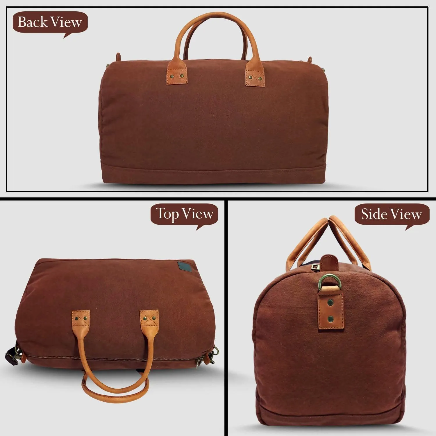 CANVAS & AWL Canvas with Genuine Leather Trim Unisex Travel Duffle Bag, Shoulder Weekender Overnight Bag (Brown)