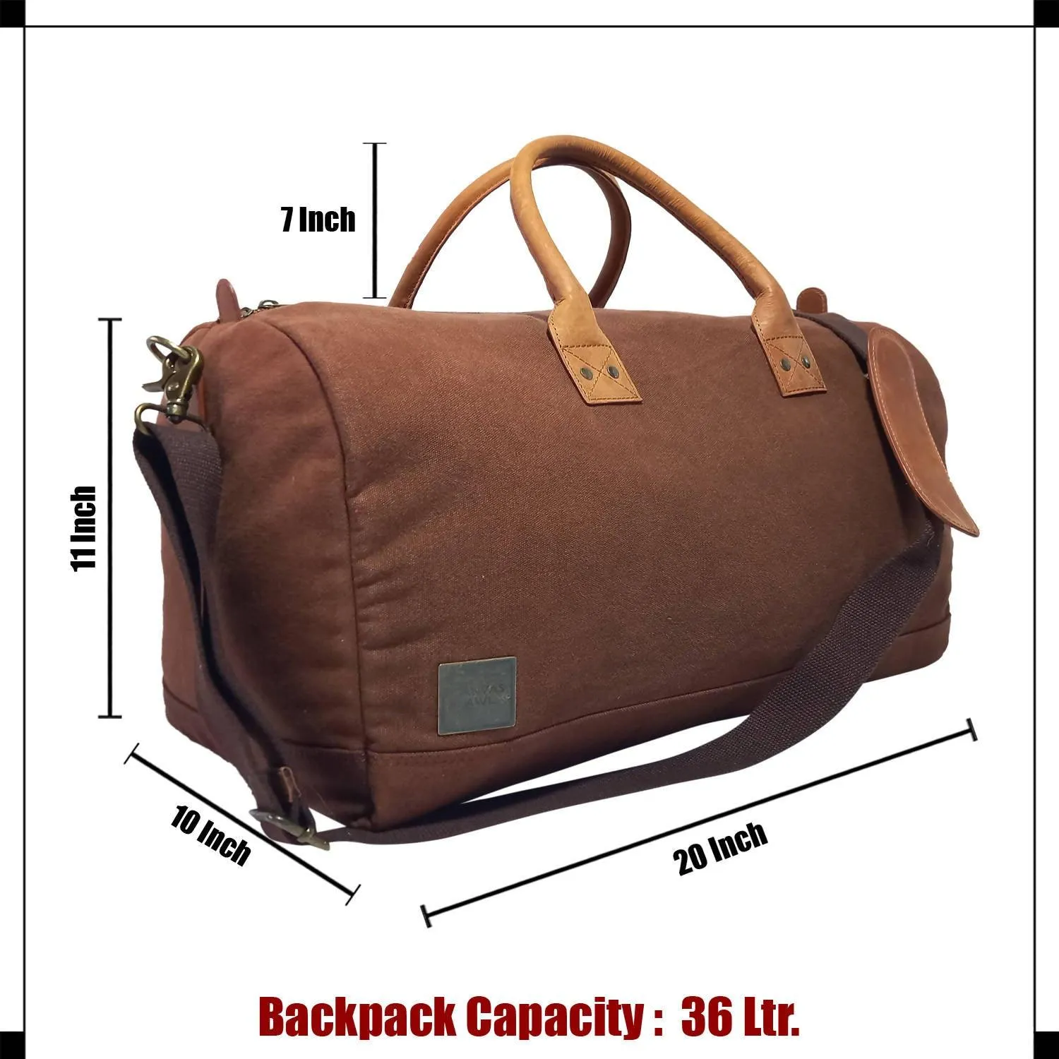 CANVAS & AWL Canvas with Genuine Leather Trim Unisex Travel Duffle Bag, Shoulder Weekender Overnight Bag (Brown)