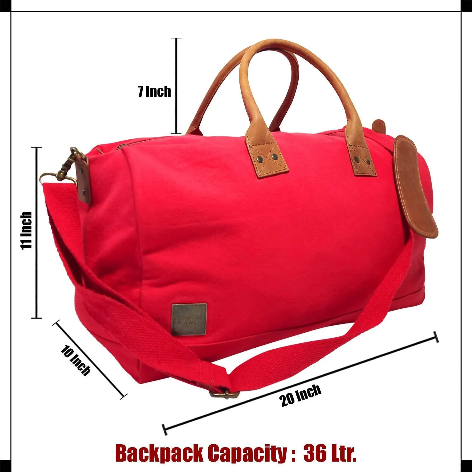 CANVAS & AWL Canvas with Genuine Leather Trim Unisex Travel Duffle Bag, Shoulder Weekender Overnight Bag (Red)