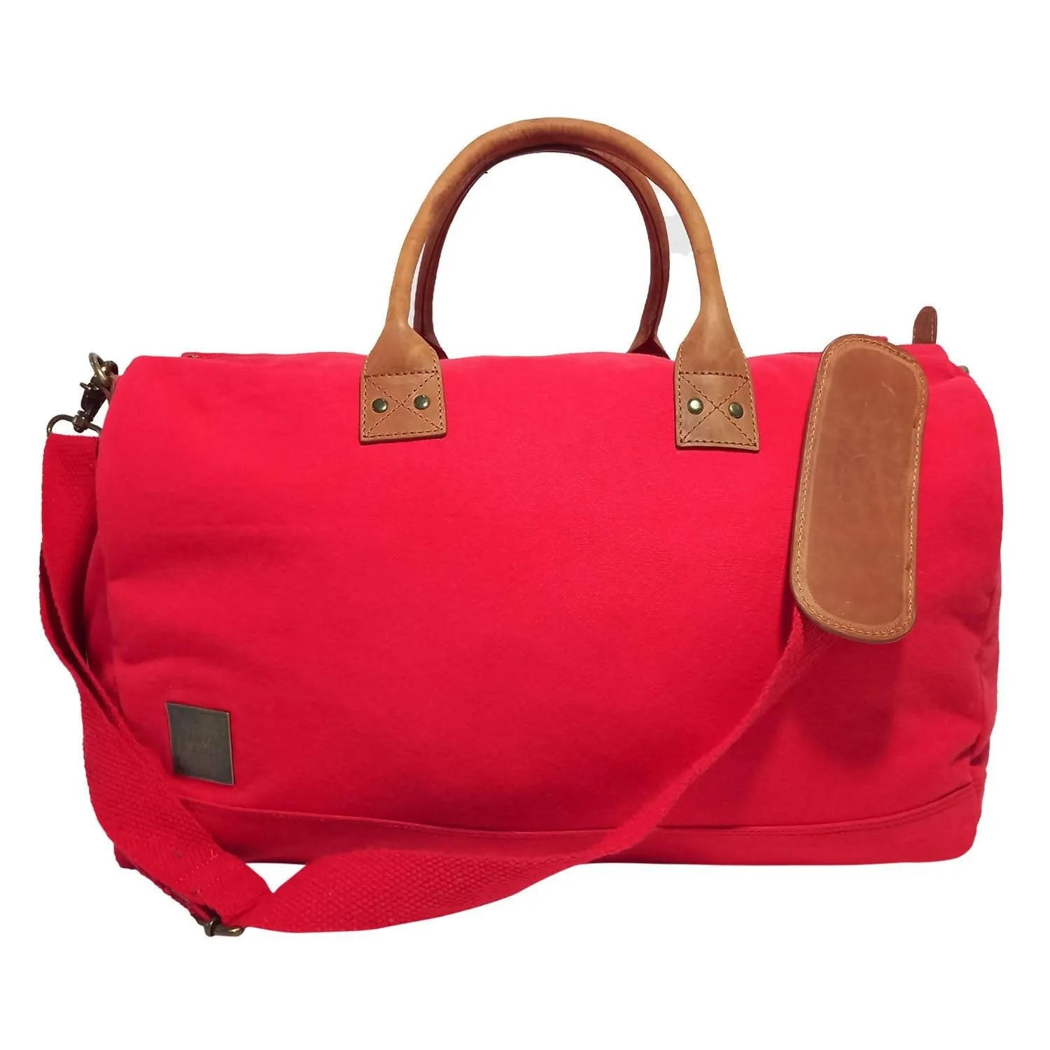 CANVAS & AWL Canvas with Genuine Leather Trim Unisex Travel Duffle Bag, Shoulder Weekender Overnight Bag (Red)