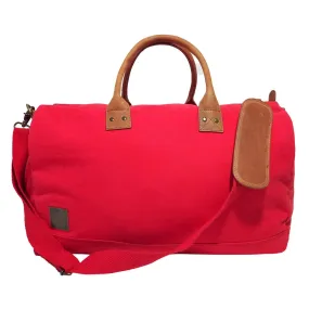 CANVAS & AWL Canvas with Genuine Leather Trim Unisex Travel Duffle Bag, Shoulder Weekender Overnight Bag (Red)