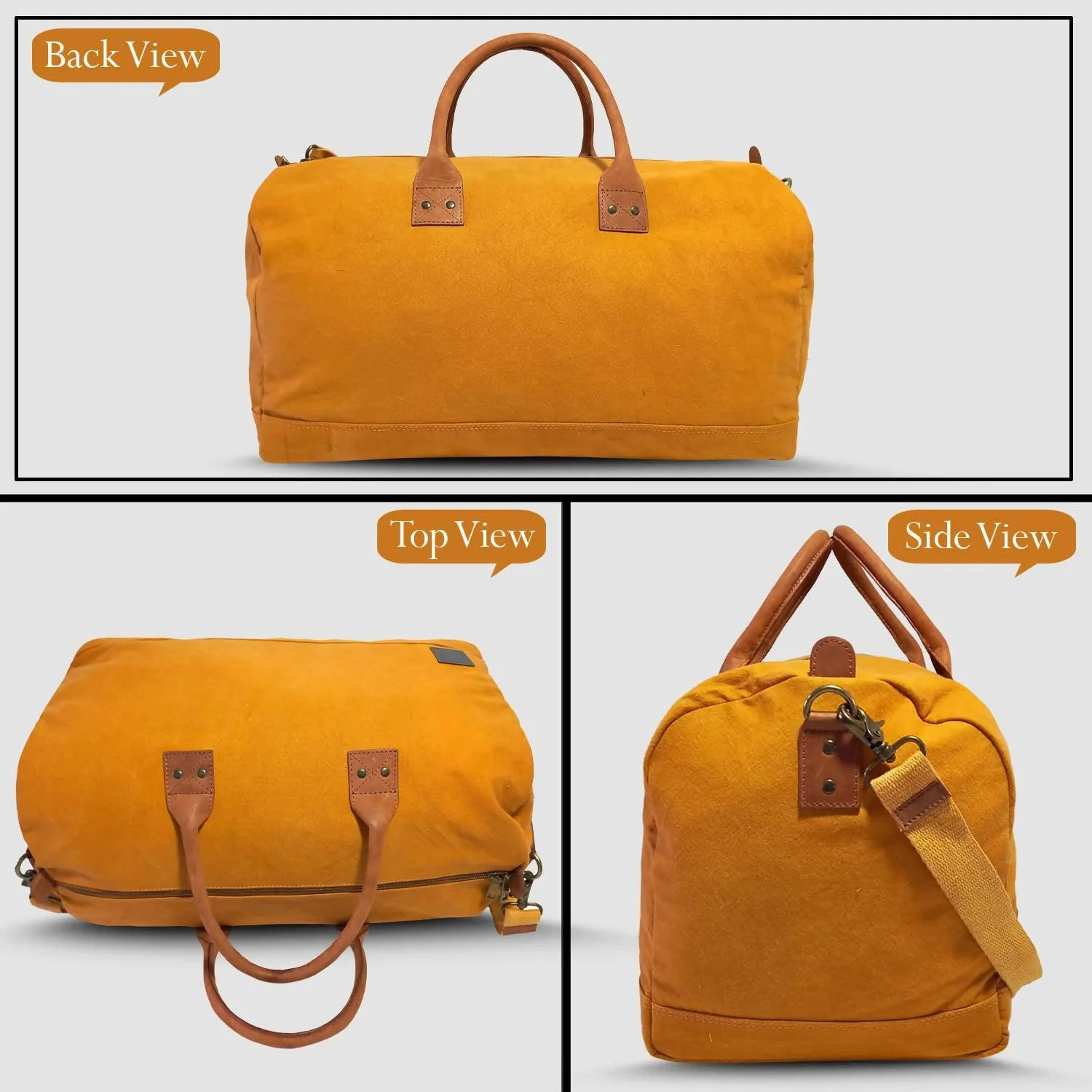 CANVAS & AWL Canvas with Genuine Leather Trim Unisex Travel Duffle Bag, Shoulder Weekender Overnight Bag (Tan)