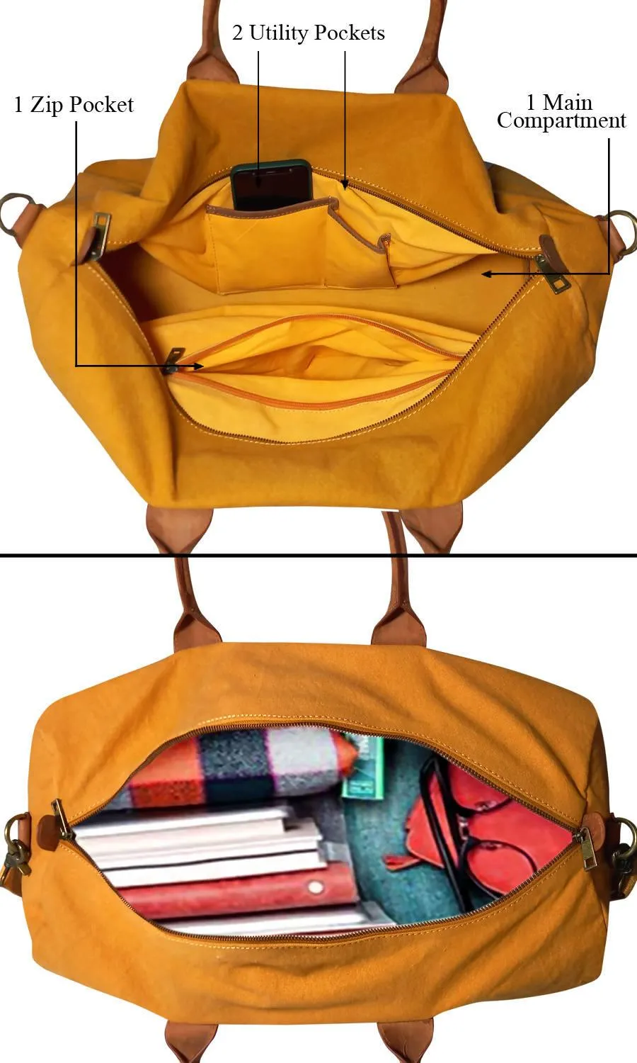 CANVAS & AWL Canvas with Genuine Leather Trim Unisex Travel Duffle Bag, Shoulder Weekender Overnight Bag (Tan)