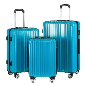 COOLIFE Luggage Expandable PC ABS 3 Piece Set with TSA Lock - Turquoise Blue