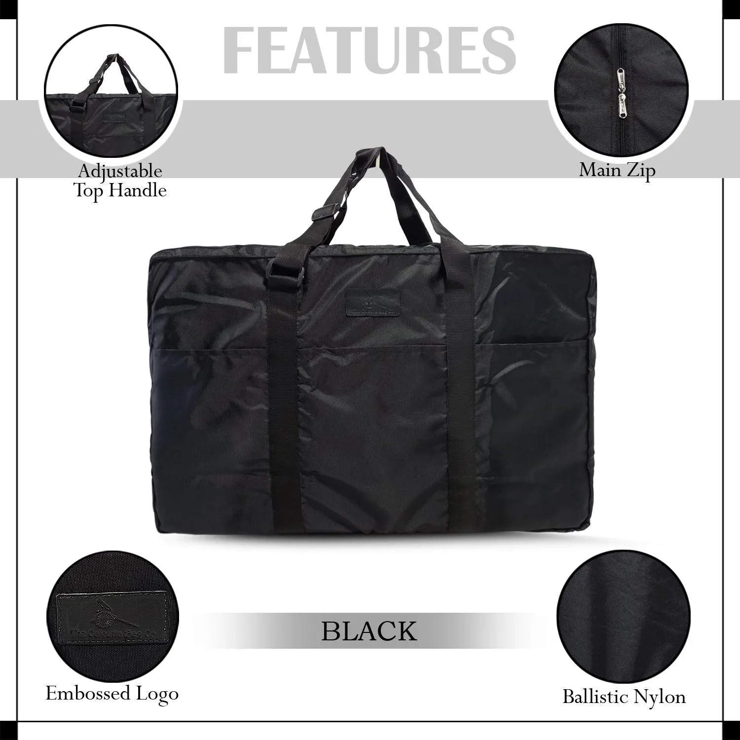 Deeya Ballistic Nylon Large Size Unisex Foldable Travel Duffle Bag with Small Cover Bag (Black)