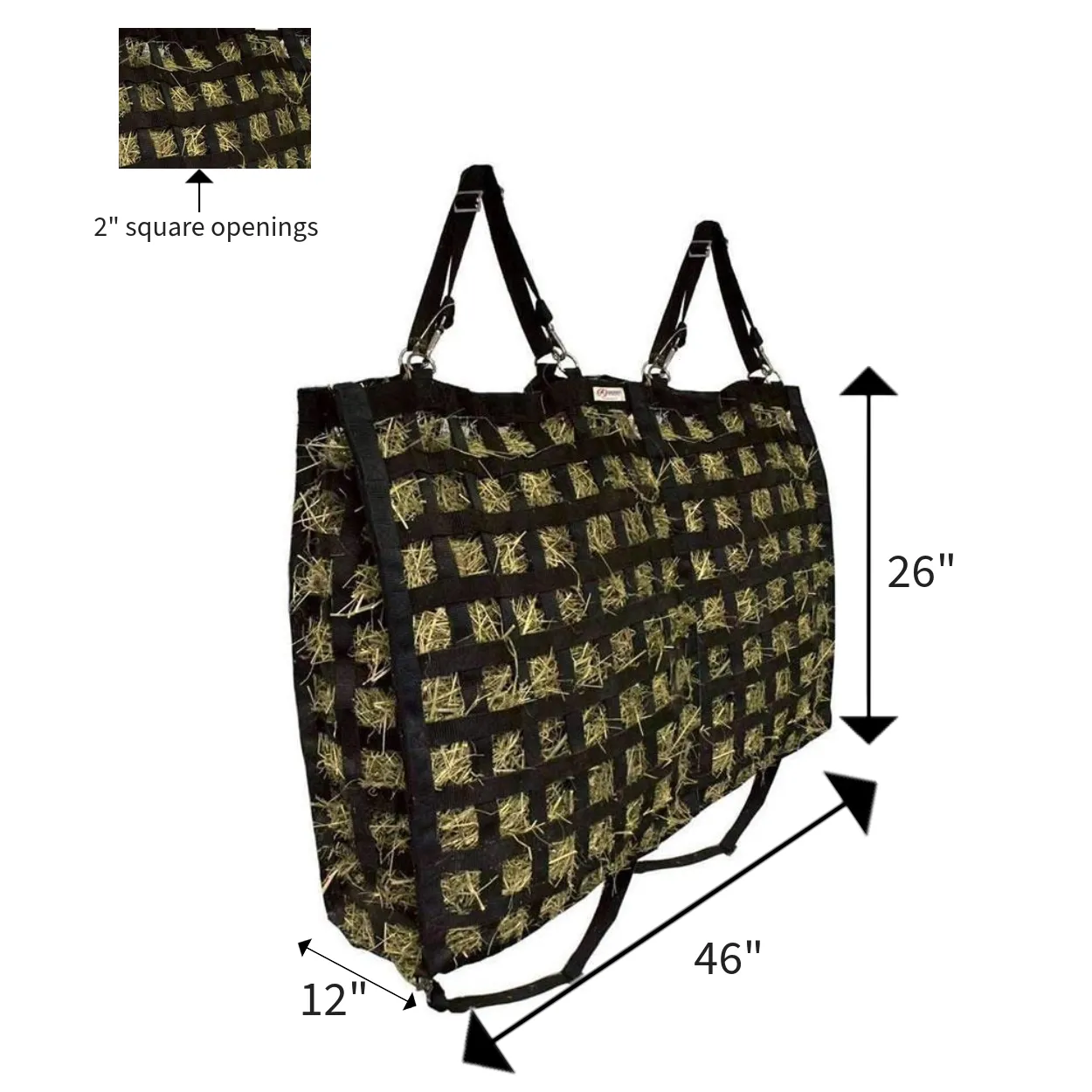 Derby Originals XL Super Tough Slow Feed Hay Bag with  2” Square Openings and 1 Year Warranty and Patented Four Sided Design