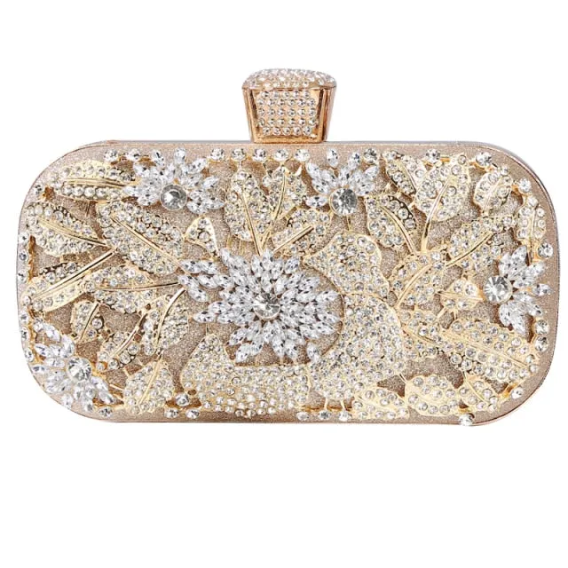 Diamond Evening Clutch Bag For Wedding-with Chain and Metal Handle-Clutch Purse