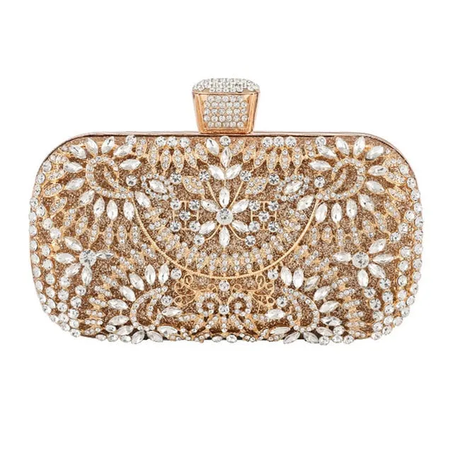 Diamond Evening Clutch Bag For Wedding-with Chain and Metal Handle-Clutch Purse