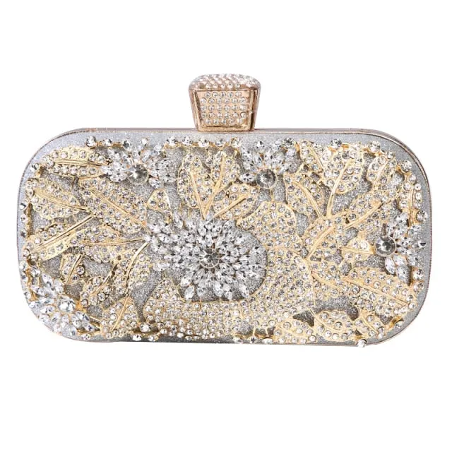 Diamond Evening Clutch Bag For Wedding-with Chain and Metal Handle-Clutch Purse