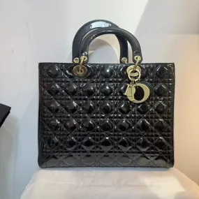 Dior Lady Black Patent Leather Tote Bag Medium