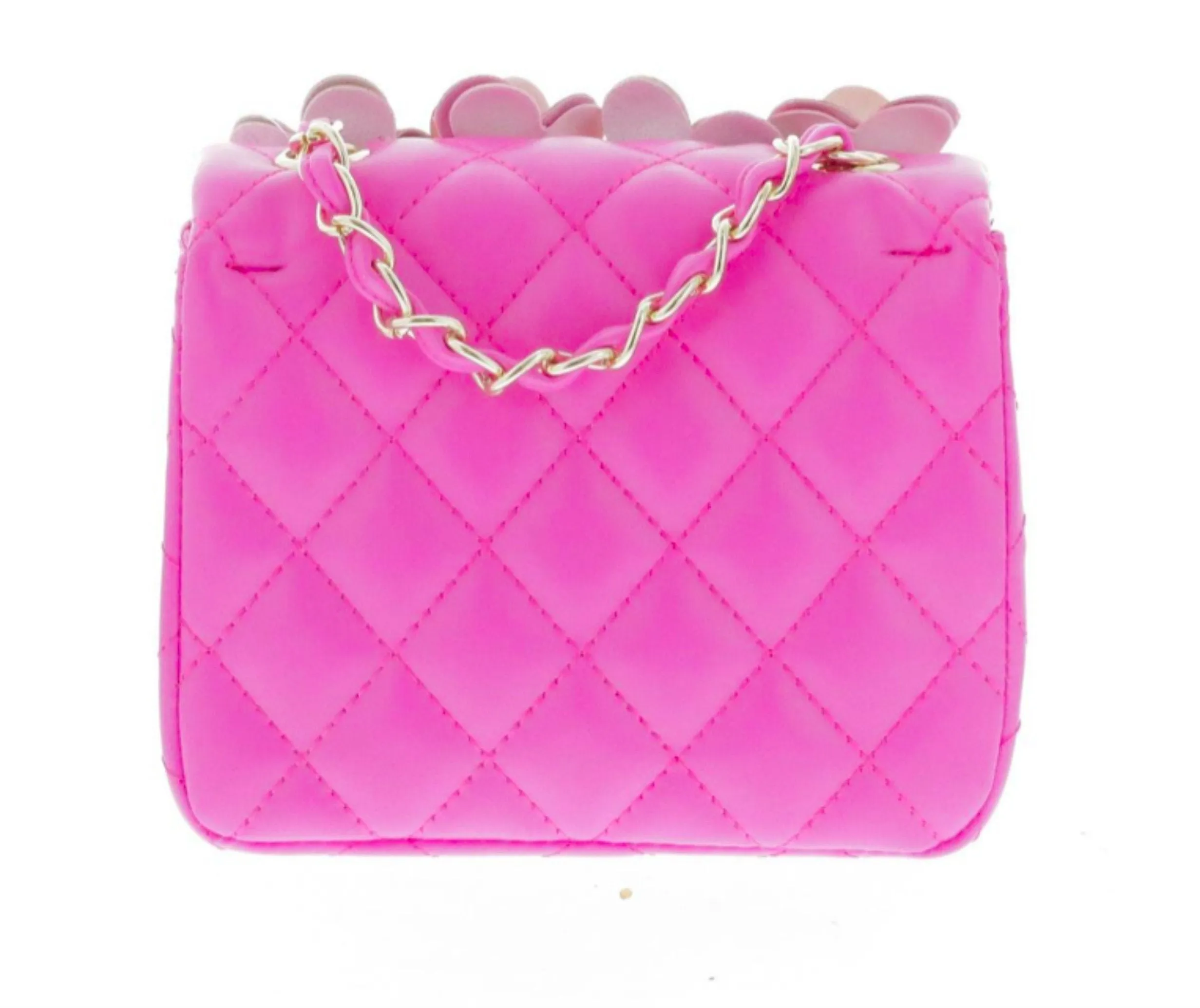 Doe a Dear Pink Flower Square Quilted Bag with Turn Clasp & Cross Body Chain